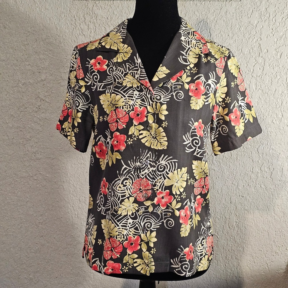 Tommy Bahama Vintage 100% Silk Floral Tropical Camp Shirt XS 2